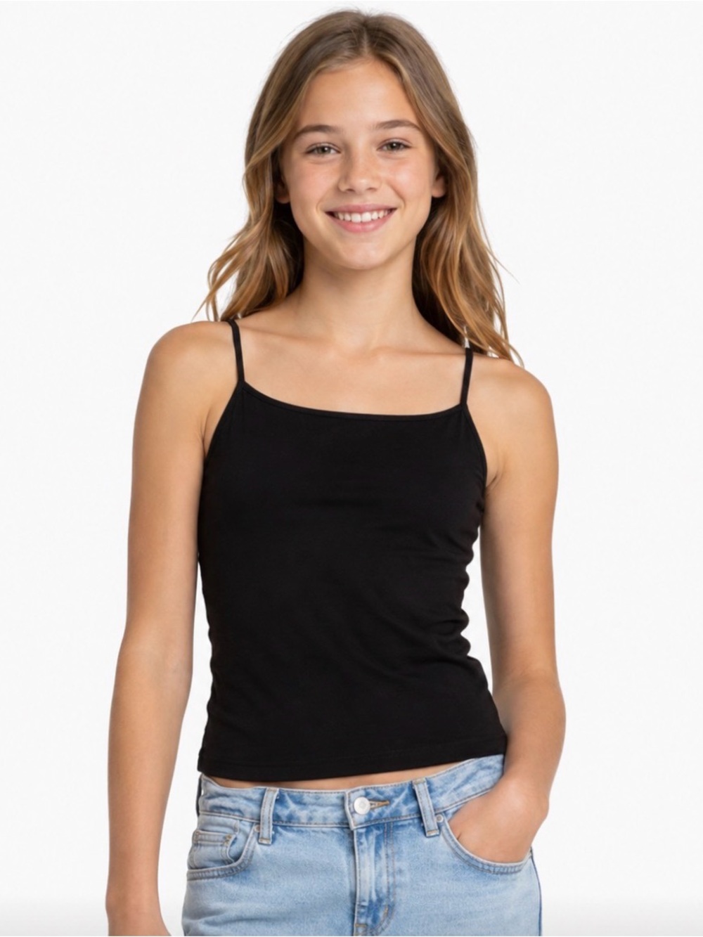 Nordstrom Black Slim Spaghetti Strap Tank Top - Girls Sz M 8/10